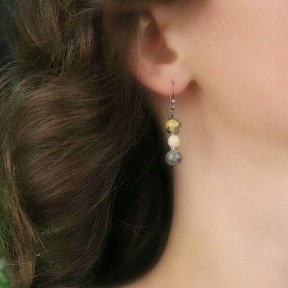 Sterling Silver Agate Earrings Dangle Drop Earrings - Picture 2 of 7